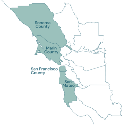 simple map drawing of bay area counties